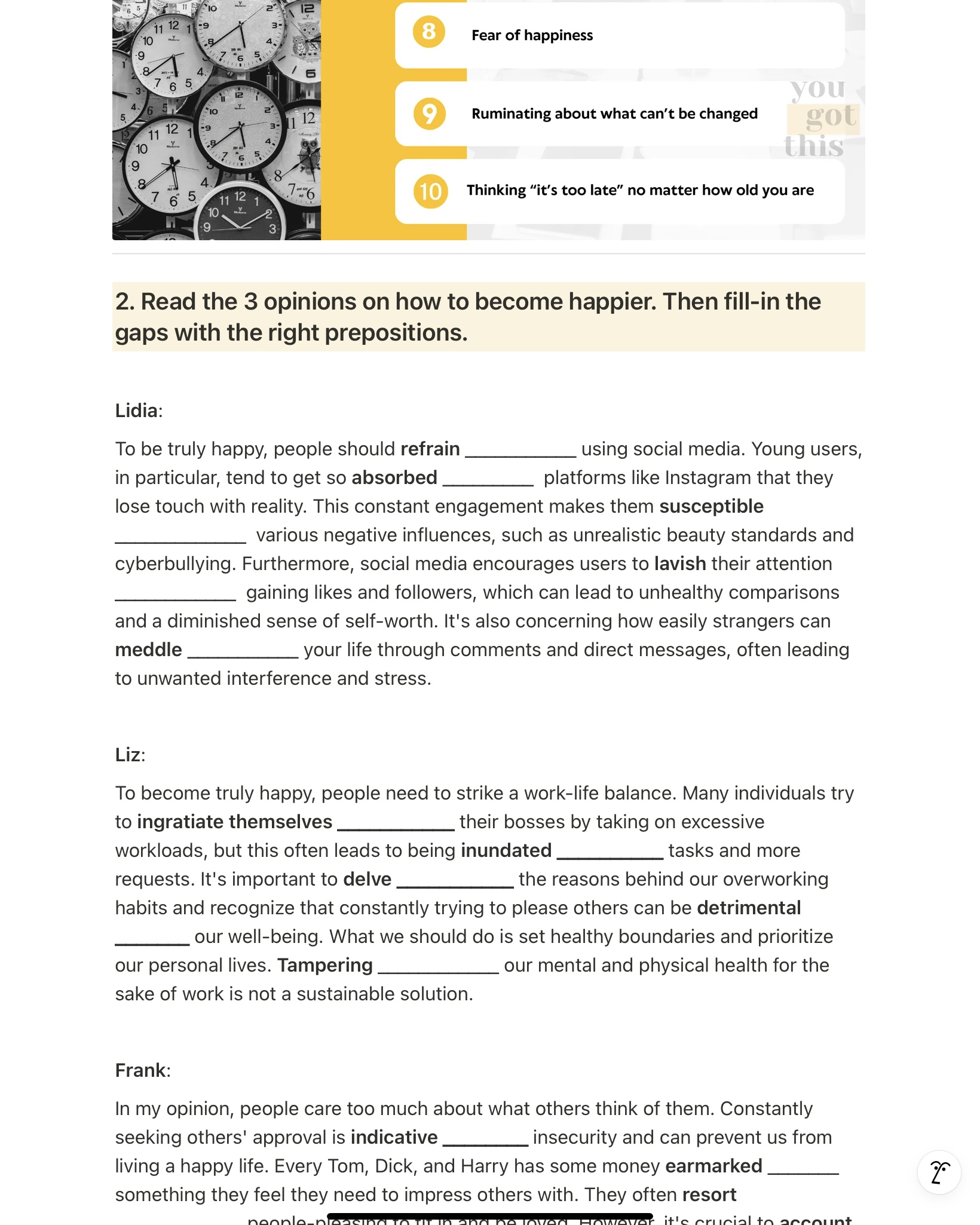 sabtaging your happines example