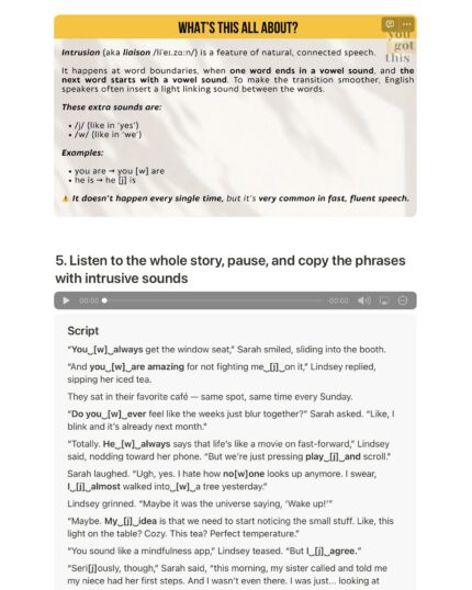 pronunciation 2 intrusion example